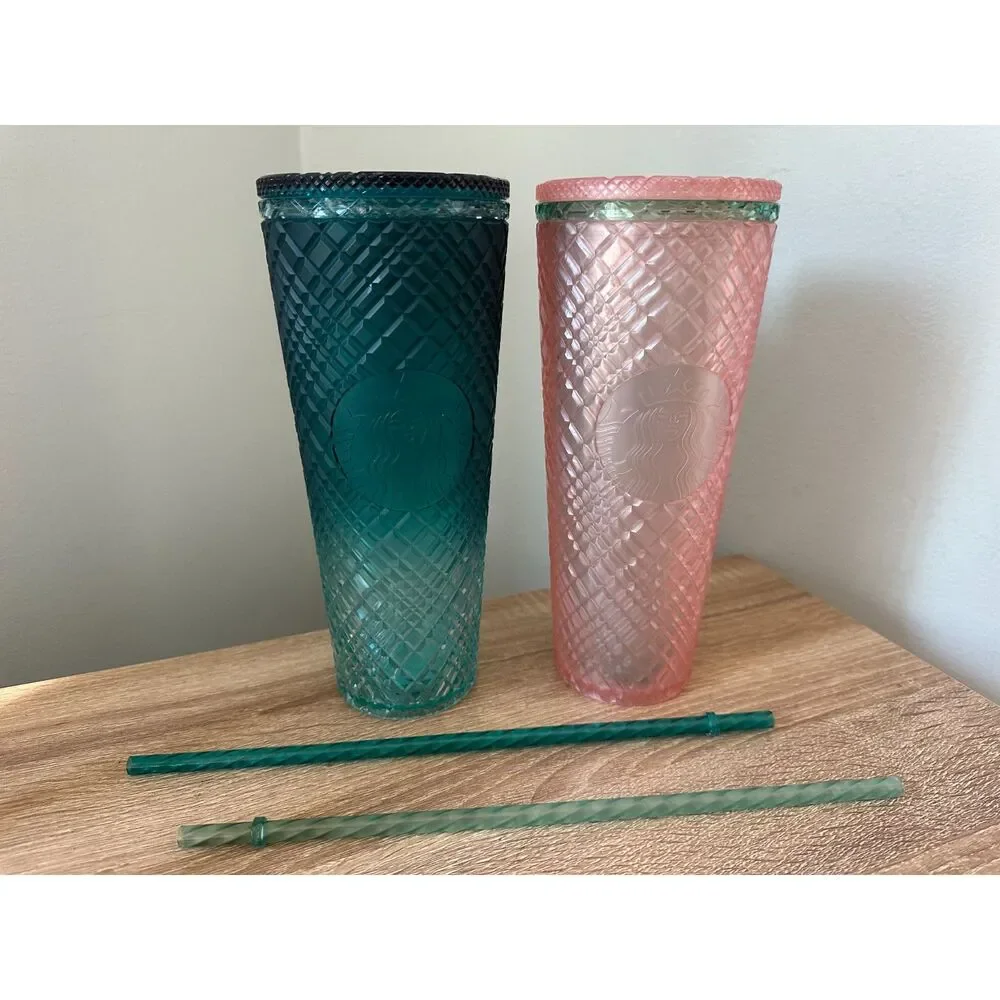 Starbucks 2023 Ombre Jeweled Studded Venti Cold Plastic Tumbler 24 oz Set of 2